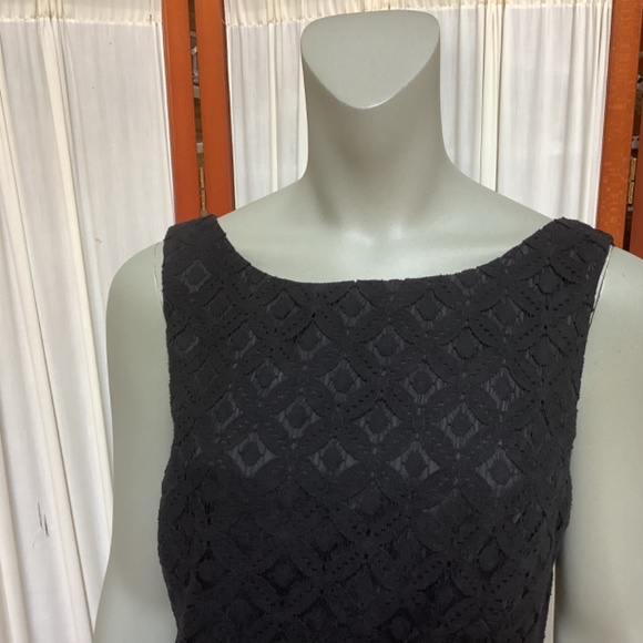 Liquid NY Black Sleeveless Embroidered Overlay Dress Size 10 Deep V in Back - Picture 3 of 10